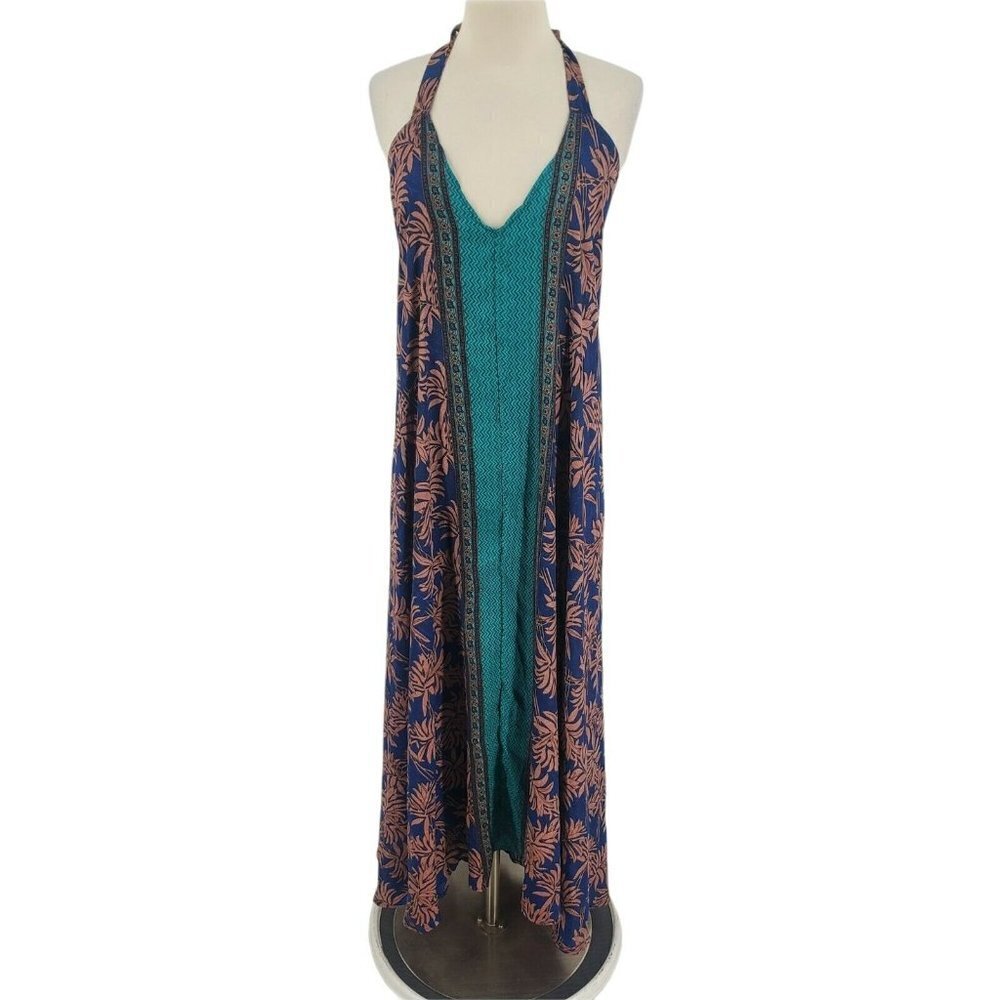 Pythia‎ Women's Silk Printed Boho Halter Sleeveless Maxi Dress Size Small